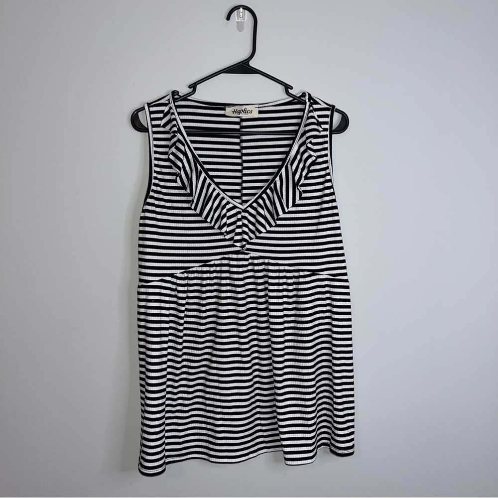 Haptics Black and White Striped Tank Top